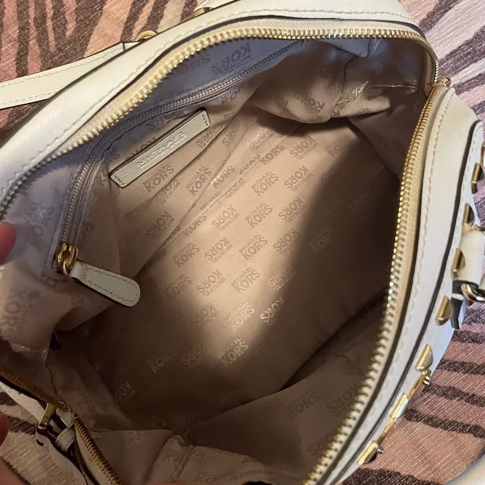 Michael Kors Cream and Gold Studded Satchel